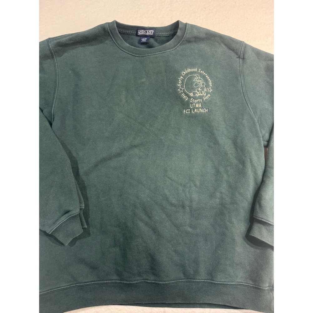 Lands End Crewneck Sweatshirt Green UTMB ECI Graphic Pullover Mens Small Vintage